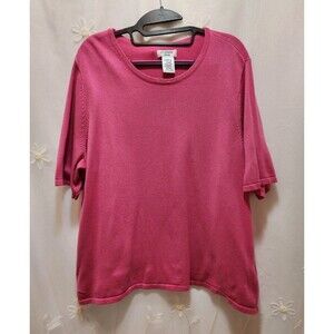 Liz Baker Women 3X Pink Shirt Ribbed Round Neck Comfortable Knit Everyday Fit